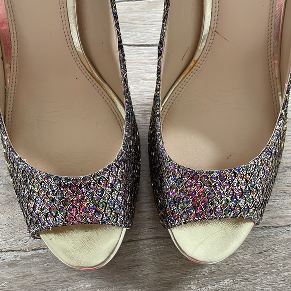 Sparkly Gold Multi colored High Heel Peep Toe Shoes sz 8 Formal Heels - Picture 6 of 6
